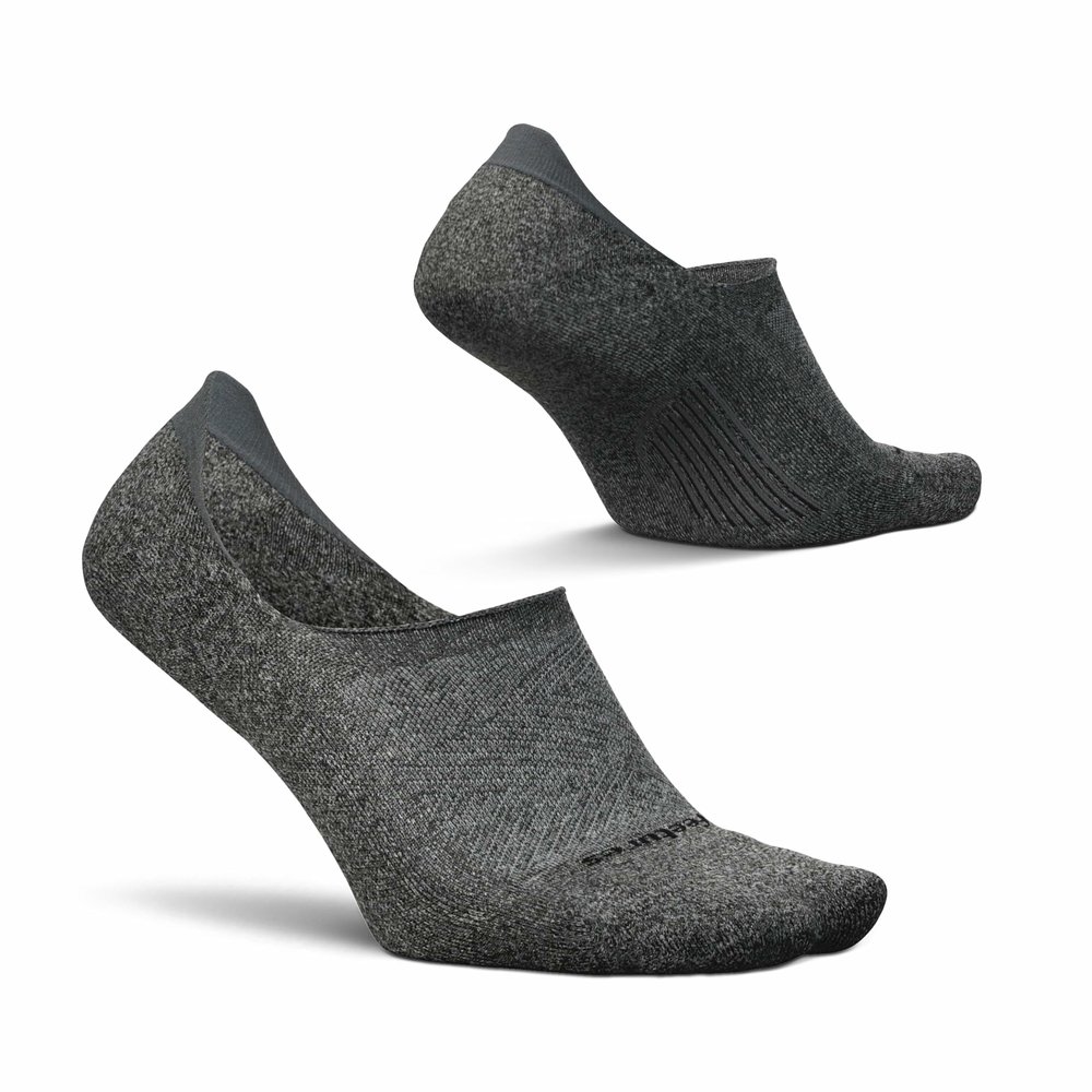 Feetures Elite Light Cushion Invisible Socks - Anti-Slip Sport Sock Liner with Targeted Compression - Gray, L (1 Pair)