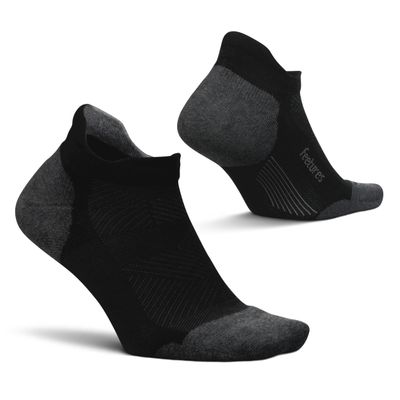 Feetures Elite Max Cushion No Show Tab Ankle Socks - Sport Sock with Targeted Compression - New Black, L (1 Pair)
