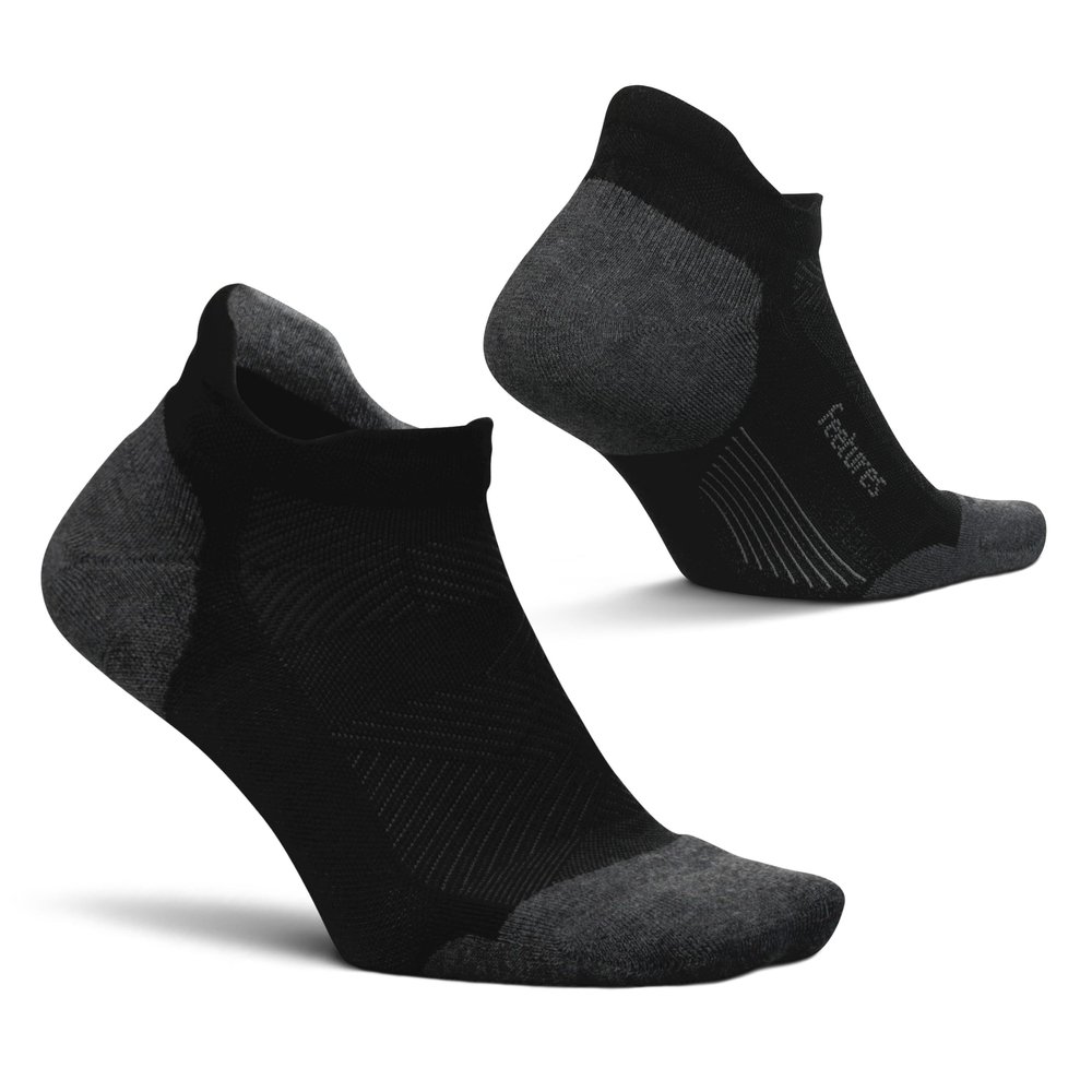 Feetures Elite Max Cushion No Show Tab Ankle Socks - Sport Sock with Targeted Compression - New Black, L (1 Pair)