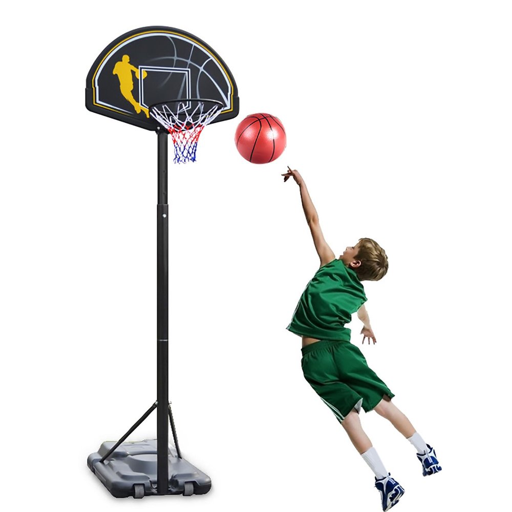 HAILM Basketball Hoop Goal System 8-10ft Height Adjustable, Basketball Stand with Stable Base Stainless Steel Bracket and 44in PE Backboard, for Indoor Outdoor Basketball Court