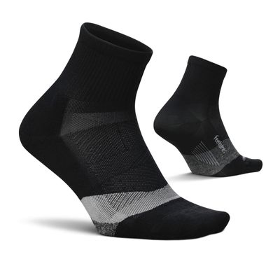 Feetures Elite Light Cushion Quarter Solid - Sport Sock with Targeted Compression - New Black, S (1 Pair)