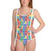 Rainbow Mosaic Girls Youth One-Piece Swimsuit view 1