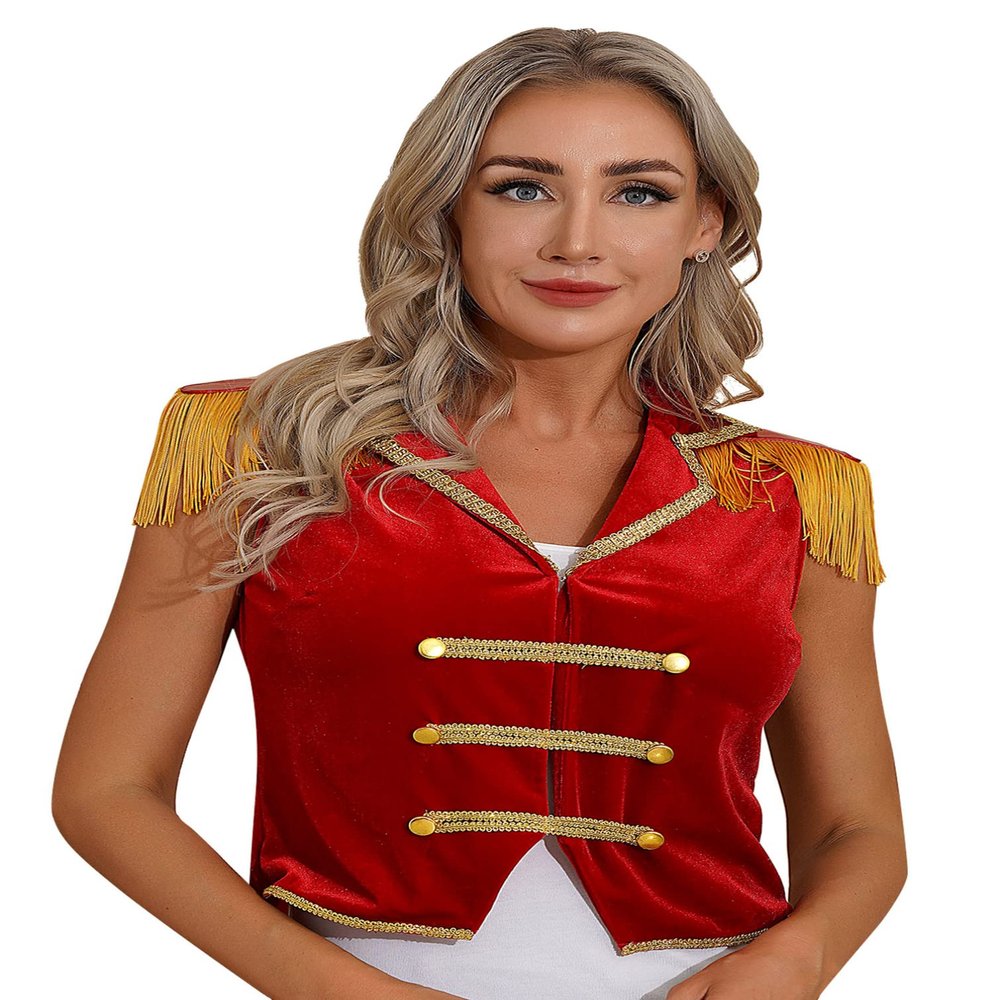 Manyakai Women Circus Ringmaster Tassel Jacket Coat Christmas Velvet Victorian Tailcoat Party Costume 2Red XX-Large