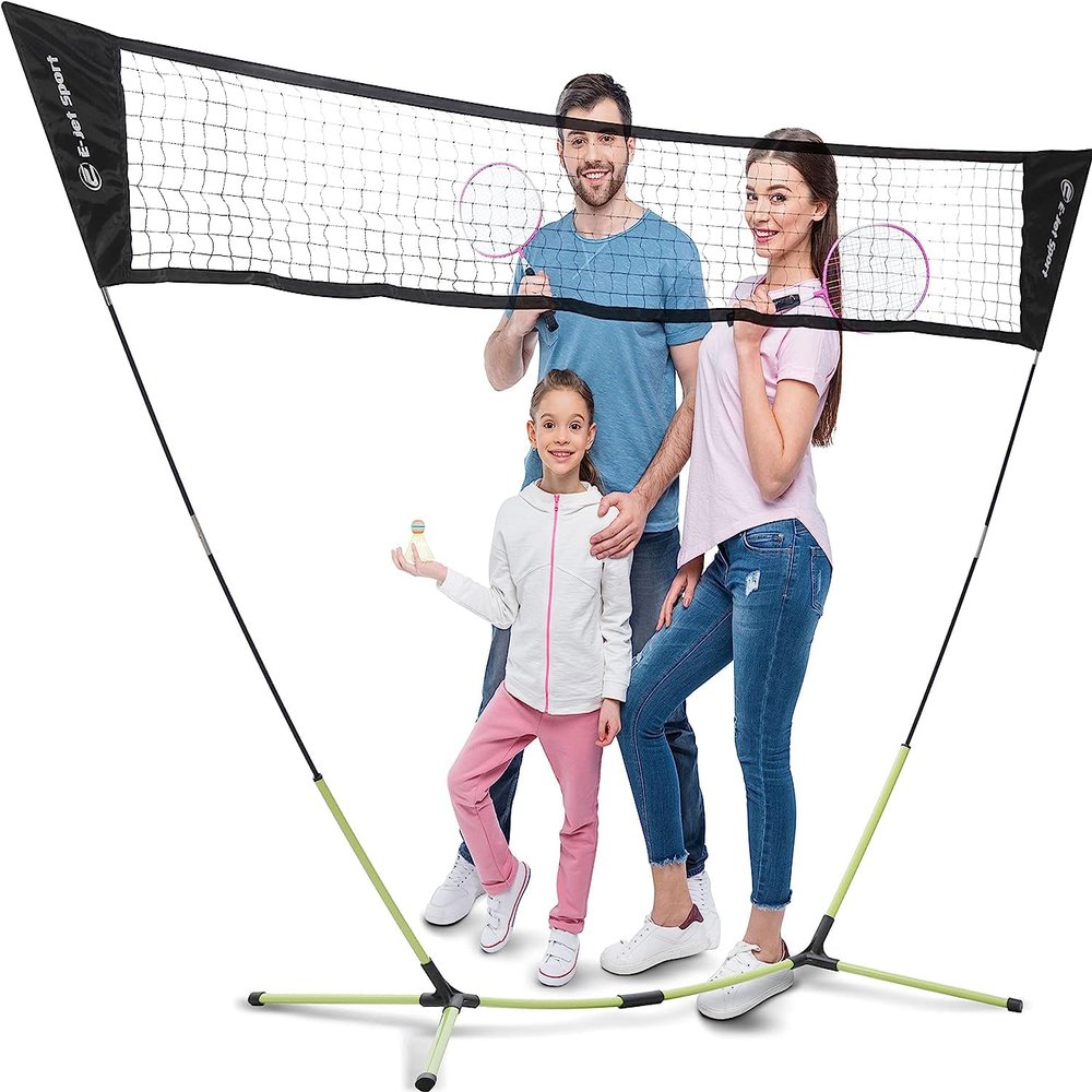 Badminton Net, Portable & Instant Setup (Tool Free Assembly) - Backyard Fun, Beach Park Picnic Outdoor Games, Green, 5.1 x 7.8Ft
