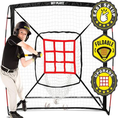 Baseball Net - Pitching & Hitting Net (9 Strike Zone, Portable & Quick-Fold) Gifts for Kids & Teens | Training Aids Equipment 5'x5', Black