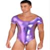 YiZYiF Men's One Piece Faux PU Leather Long Sleeve High Cut Thong Leotard Bodysuit Catsuit Dancewear Short Sleeve Purple XX-Large view 1