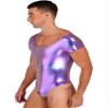 YiZYiF Men's One Piece Faux PU Leather Long Sleeve High Cut Thong Leotard Bodysuit Catsuit Dancewear Short Sleeve Purple XX-Large view 3