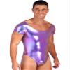 YiZYiF Men's One Piece Faux PU Leather Long Sleeve High Cut Thong Leotard Bodysuit Catsuit Dancewear Short Sleeve Purple XX-Large view 4
