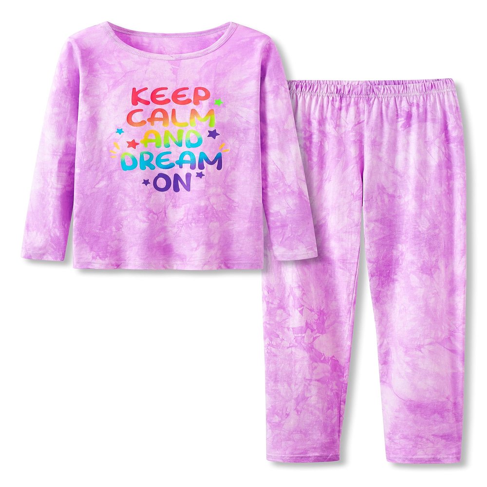 Beezizac Girls Cute Long Sleeves & Pants PJ Set 2-Piece Pajamas  Violet Tie Dye Outfit Sleepwear Size 10
