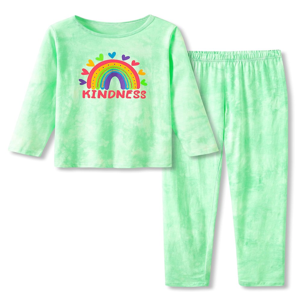 Beezizac Trendy Tie Dye Pajama Set for Little & Big Girls - Rainbow Graphic Long Sleeves & Pants PJ Set Size 6