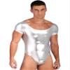 YiZYiF Men's One Piece Faux PU Leather Long Sleeve High Cut Thong Leotard Bodysuit Catsuit Dancewear Short Sleeve Silver XX-Large view 2