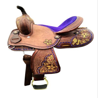 8" Inch Western Leather Barrel Horse Show Saddle Youth Kids Trail TACK Set Purple