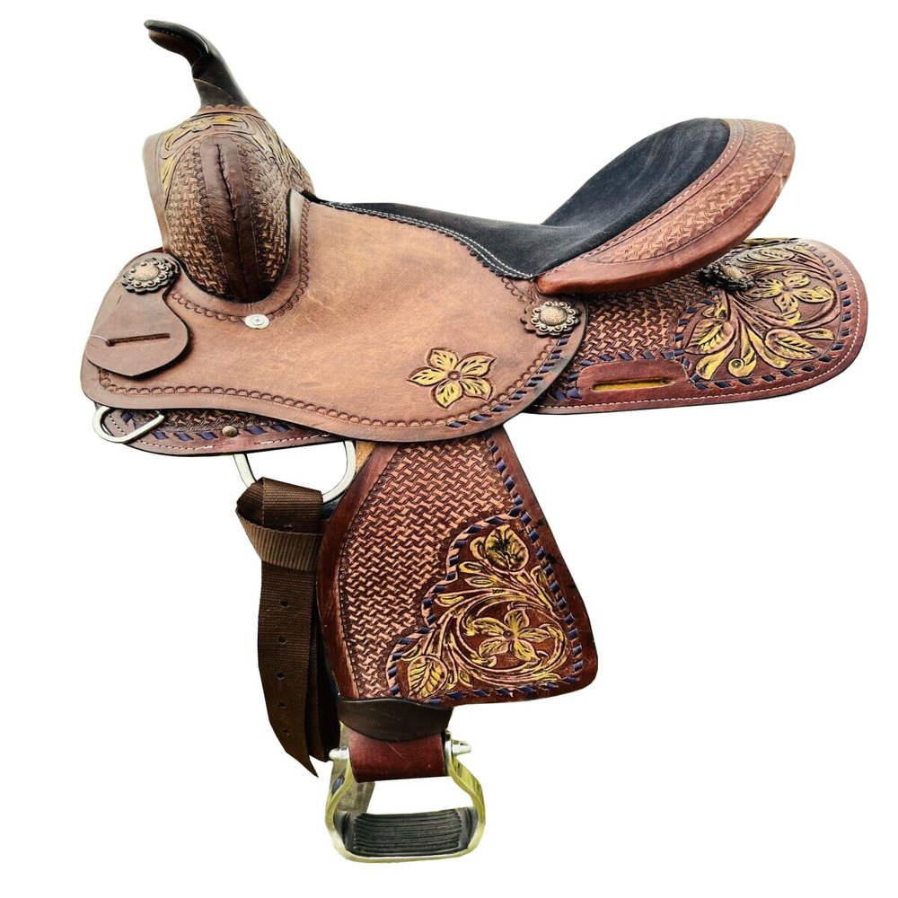8" Inch Western Leather Barrel Horse Show Saddle Youth Kids Trail TACK Set