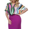 Jelly Brynn Women's Stripe Work Shirt Office Lady V-Neck Blouse Short Sleeve Loose Fit (as1, Alpha, l, Regular, Regular, Green) view 1