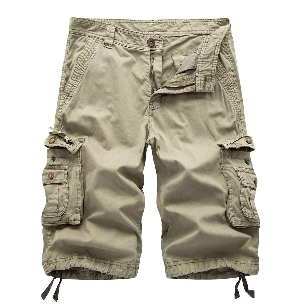 XUNRYAN Mens Bermuda Cargo Shorts with Multi Pockets Zipper Button Fly High Waist Hiking Running Short Pants Activewear