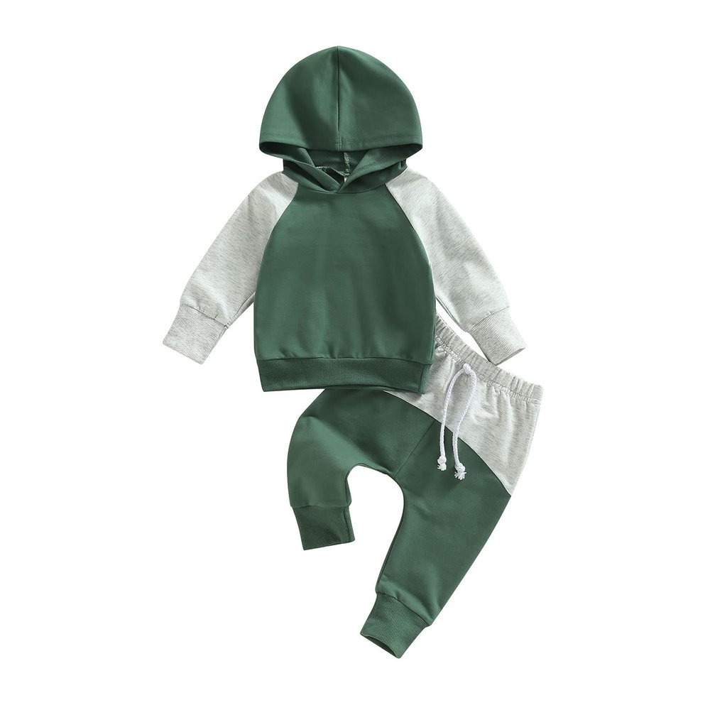BOIBOKOKO Toddler Baby Boy Clothes Long Sleeve Block Color Hoodie Sweatshirt Top Casual Pants Cute Fall Winter Outfits (D-Green, 0-6 Months)