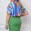 Jelly Brynn Women's Stripe Work Shirt Office Lady V-Neck Blouse Short Sleeve Loose Fit (as1, Alpha, s, Regular, Regular, Blue) view 2