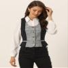Allegra K Vintage Waistcoat Vest for Women's Plaid Button Down Work Dressy Vests Medium Black view 4