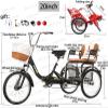Adult Tricycle Folding Bicycle with Big Shopping Basket and Back Seat 20in Parent-Child Mobility Bike 3 Wheels Cruiser Bike Pedal Bike Double Chain Shock Absorbing Fork Max Load 440lbs (8black) view 3