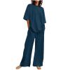 Womens 2 Piece Cotton Linen Beach Outfits Plus Size Button Down Blouses and Long Pants Suits Dressy Business Work Set view 1