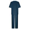 Womens 2 Piece Cotton Linen Beach Outfits Plus Size Button Down Blouses and Long Pants Suits Dressy Business Work Set view 2