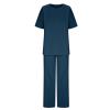 Womens 2 Piece Cotton Linen Beach Outfits Plus Size Button Down Blouses and Long Pants Suits Dressy Business Work Set view 3