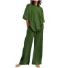 Womens 2 Piece Cotton Linen Beach Outfits Plus Size Button Down Blouses and Long Pants Suits Dressy Business Work Set view 1
