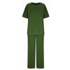 Womens 2 Piece Cotton Linen Beach Outfits Plus Size Button Down Blouses and Long Pants Suits Dressy Business Work Set view 3