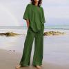 Womens 2 Piece Cotton Linen Beach Outfits Plus Size Button Down Blouses and Long Pants Suits Dressy Business Work Set view 4