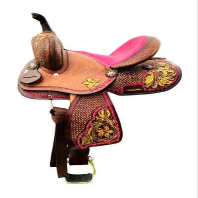 8" Inch Western Leather Barrel Horse Show Saddle Youth Kids Trail TACK Set Pink