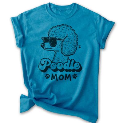 EVERTREE CLOTHING Poodle Mom T-Shirt, Unisex Women's Shirt, Standard Poodle Owner, Best Dog Mom Gift, Heather Blue, Small