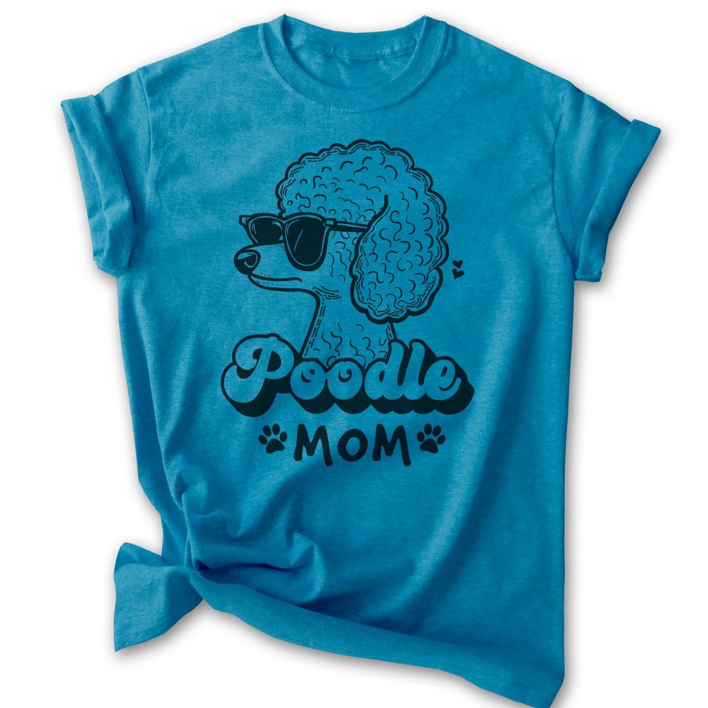 EVERTREE CLOTHING Poodle Mom T-Shirt, Unisex Women's Shirt, Standard Poodle Owner, Best Dog Mom Gift, Heather Blue, Small