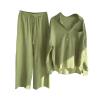 Womens 2 Piece Cotton Linen Beach Outfits Plus Size Button Down Blouses and Long Pants Suits Dressy Business Work Set view 1