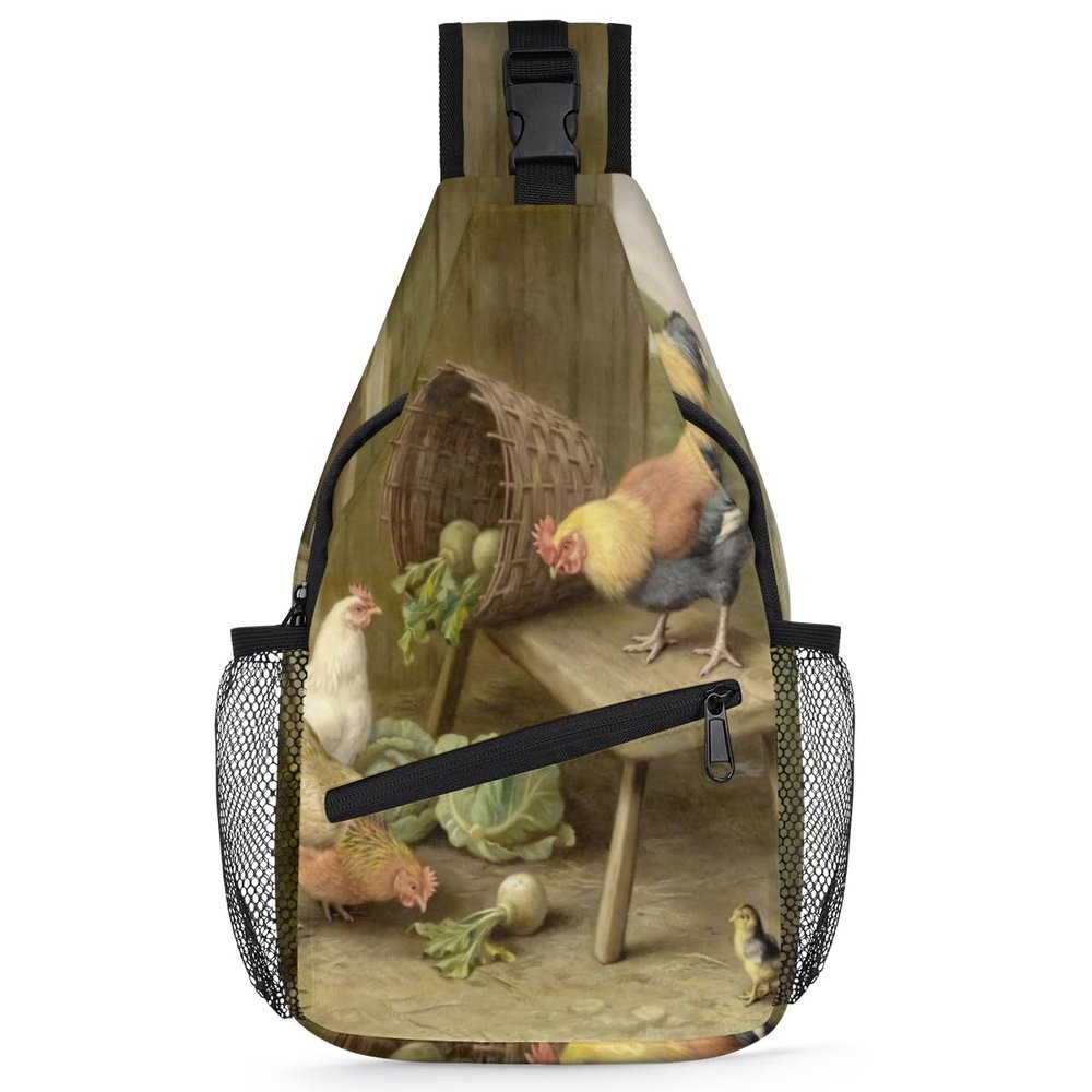 bisibuy Farm Chicken Rabbit Sling Bag for Women Men Crossbody Sling Backpack Shoulder Bag Chest Bag Daypack for Travel Hiking Outdoor