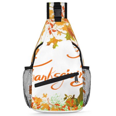 bisibuy Thanksgiving Day Maple Leaves Pattern Sling Bag for Women Men Crossbody Sling Backpack Shoulder Bag Chest Bag Daypack for Travel Hiking Outdoor