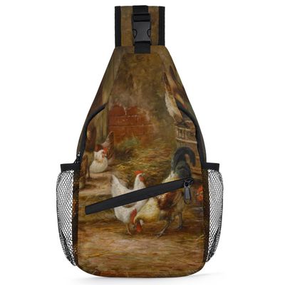 bisibuy Farm Rooster Farmhouse Hens Sling Bag for Women Men Crossbody Sling Backpack Shoulder Bag Chest Bag Daypack for Travel Hiking Outdoor