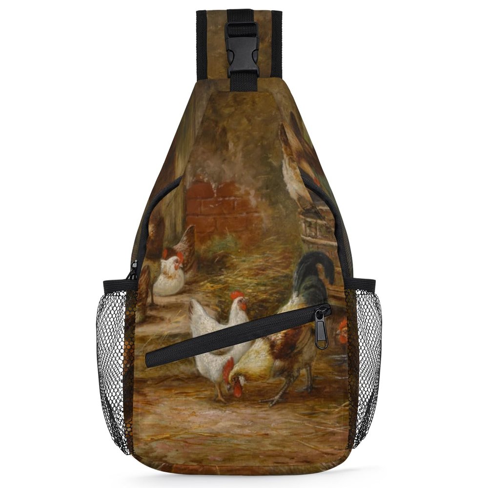bisibuy Farm Rooster Farmhouse Hens Sling Bag for Women Men Crossbody Sling Backpack Shoulder Bag Chest Bag Daypack for Travel Hiking Outdoor