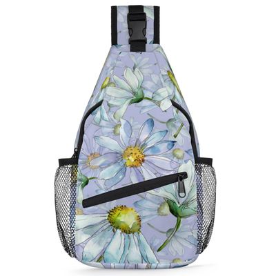 bisibuy Daisy Watercolor Painting Sling Bag for Women Men Crossbody Sling Backpack Shoulder Bag Chest Bag Daypack for Travel Hiking Outdoor