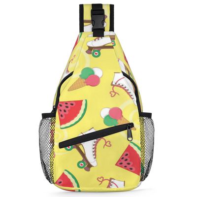 bisibuy Ice Cream Watermelon Roller Skates Sling Bag for Women Men Crossbody Sling Backpack Shoulder Bag Chest Bag Daypack for Travel Hiking Outdoor