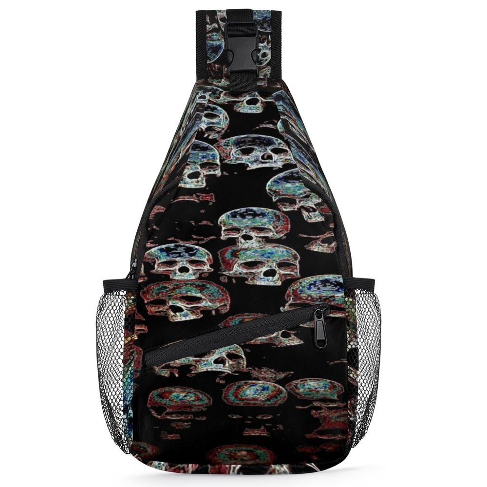 bisibuy Skeleton Head Sling Bag for Women Men Crossbody Sling Backpack Shoulder Bag Chest Bag Daypack for Travel Hiking Outdoor