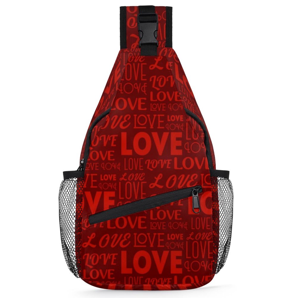 bisibuy Red Love Letters Sling Bag for Women Men Crossbody Sling Backpack Shoulder Bag Chest Bag Daypack for Travel Hiking Outdoor