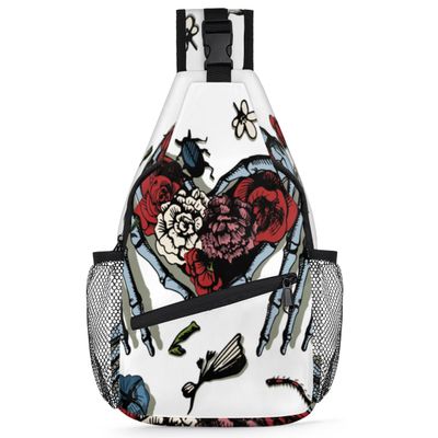 bisibuy Skeleton Finger Heart Sling Bag for Women Men Crossbody Sling Backpack Shoulder Bag Chest Bag Daypack for Travel Hiking Outdoor