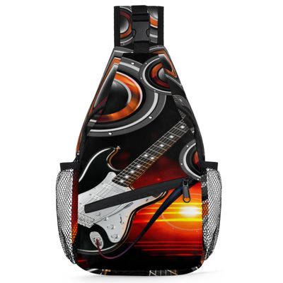 bisibuy Musical Music Guitar Sling Bag for Women Men Crossbody Sling Backpack Shoulder Bag Chest Bag Daypack for Travel Hiking Outdoor