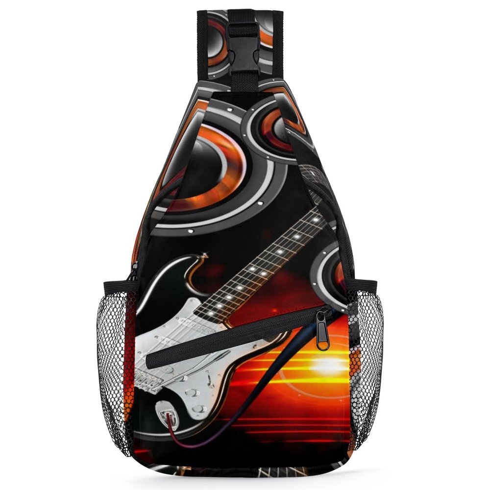 bisibuy Musical Music Guitar Sling Bag for Women Men Crossbody Sling Backpack Shoulder Bag Chest Bag Daypack for Travel Hiking Outdoor