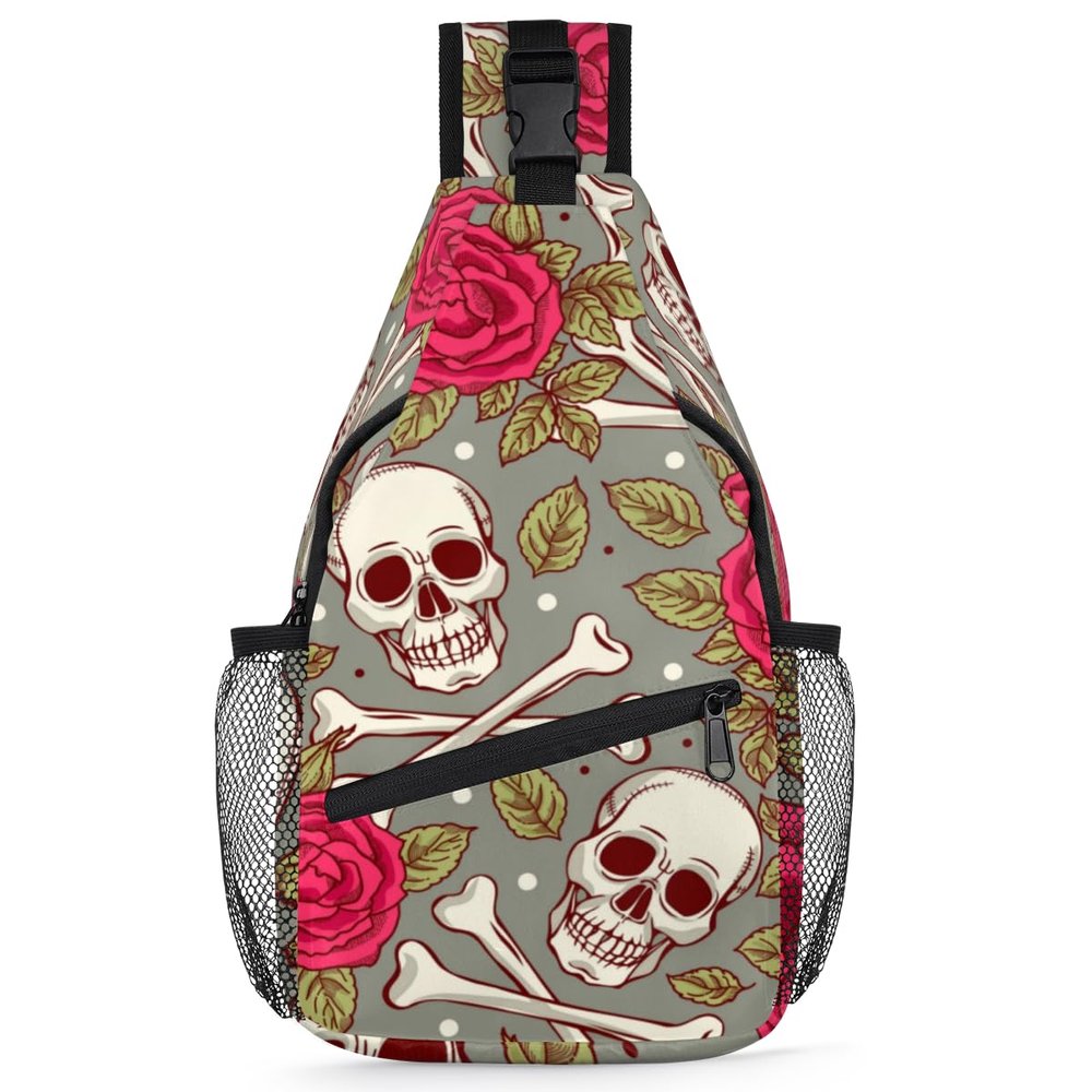 bisibuy Skeleton Flower Sling Bag for Women Men Crossbody Sling Backpack Shoulder Bag Chest Bag Daypack for Travel Hiking Outdoor