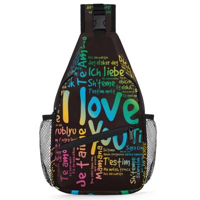 bisibuy Colourful I Love You Desgn Sling Bag for Women Men Crossbody Sling Backpack Shoulder Bag Chest Bag Daypack for Travel Hiking Outdoor