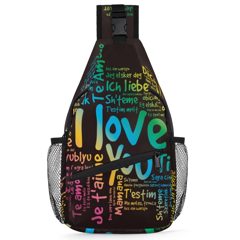 bisibuy Colourful I Love You Desgn Sling Bag for Women Men Crossbody Sling Backpack Shoulder Bag Chest Bag Daypack for Travel Hiking Outdoor
