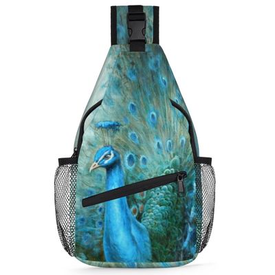 bisibuy Bird Peacock Painted Sling Bag for Women Men Crossbody Sling Backpack Shoulder Bag Chest Bag Daypack for Travel Hiking Outdoor
