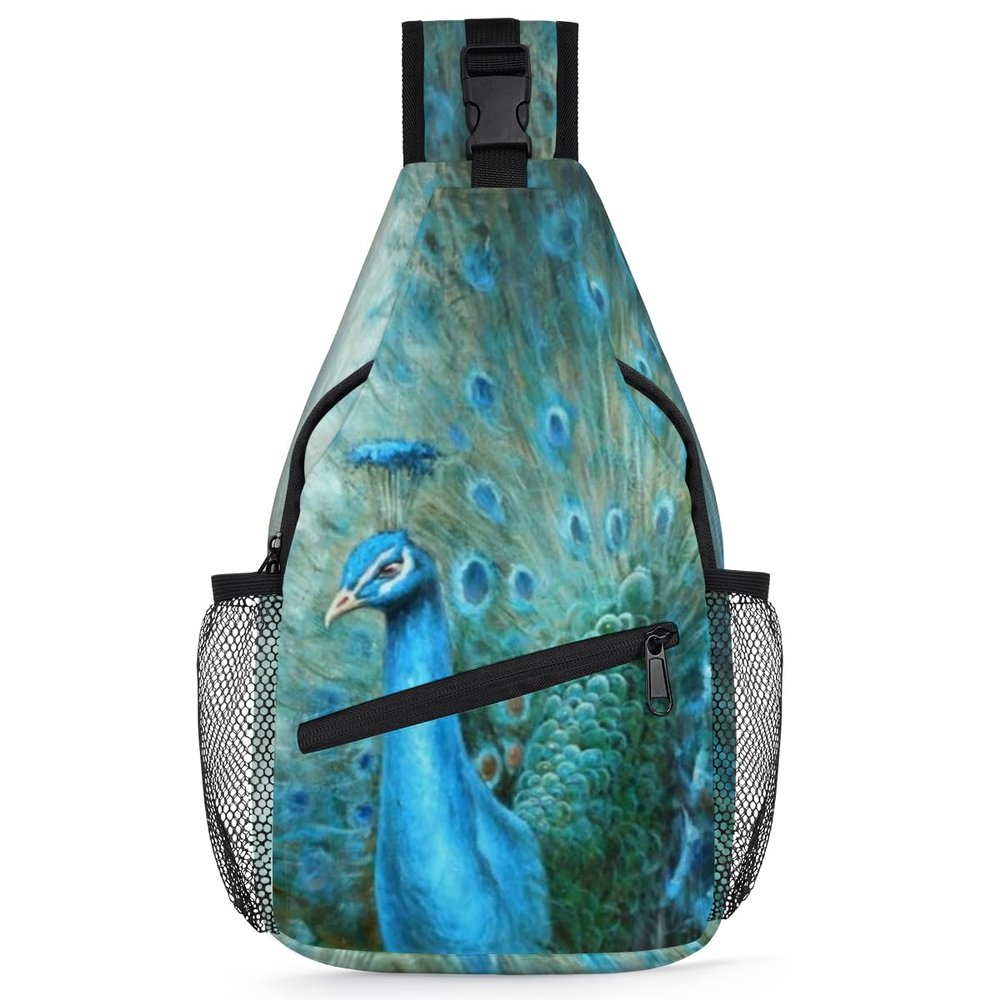 bisibuy Bird Peacock Painted Sling Bag for Women Men Crossbody Sling Backpack Shoulder Bag Chest Bag Daypack for Travel Hiking Outdoor