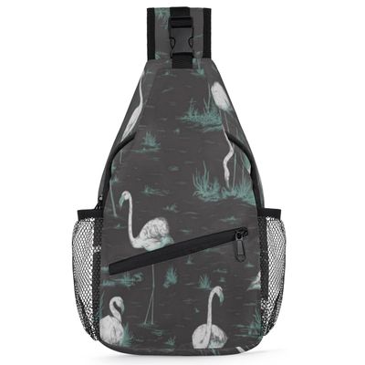 bisibuy Flamingos Dark Grey Sling Bag for Women Men Crossbody Sling Backpack Shoulder Bag Chest Bag Daypack for Travel Hiking Outdoor